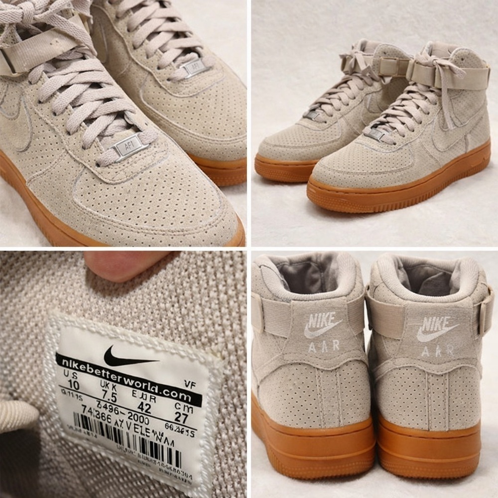 Women’s Vintage 2015 Clean neutral Nike AF1 Suede Highs 🤍 Style Code: 749266-200 - Picture 3 of 11
